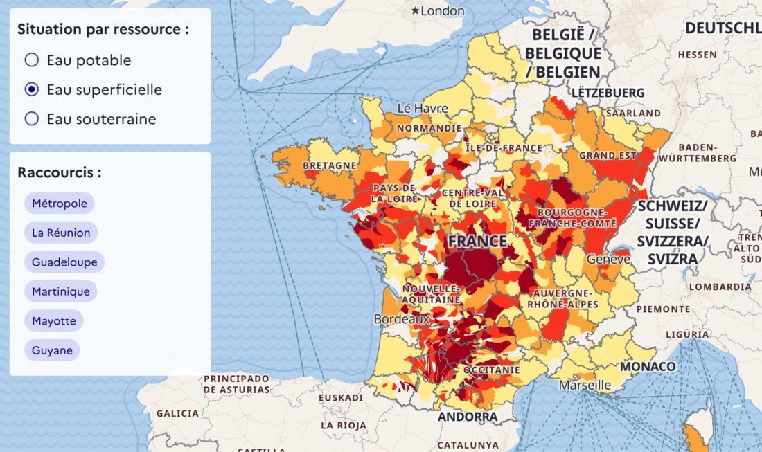 Reims La Marne Agricole La sécheresse menace l'agriculture française En ce début juillet, la carte VigiEau vire au rouge. Le Bureau de recherches géologiques et minières (BRGM) alerte aussi sur le niveau des nappes phréatiques.